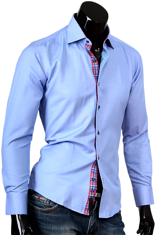 Голубая рубашка Alex Dandy с отделкой внутренней планки