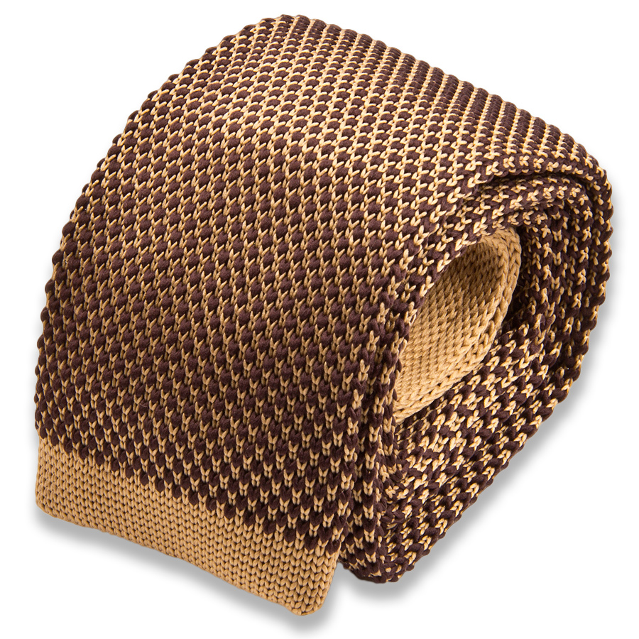 Бежевый мужской галстук в коричневый горошек