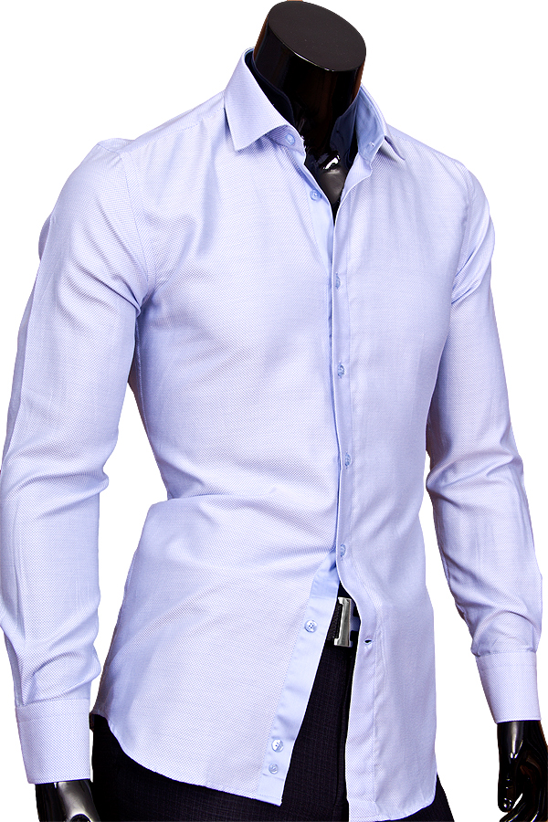 Голубая приталенная мужская рубашка