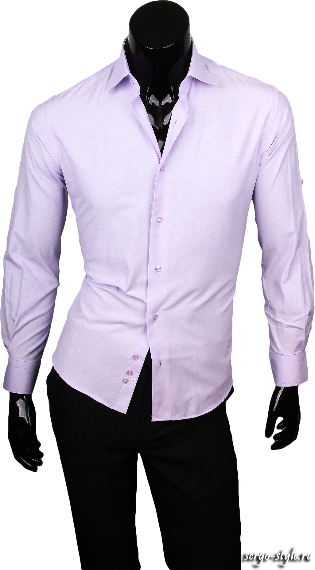 Мужская рубашка Paolo Bertolucci приталенная цвет лавандовый однотонный купить в Москве недорого