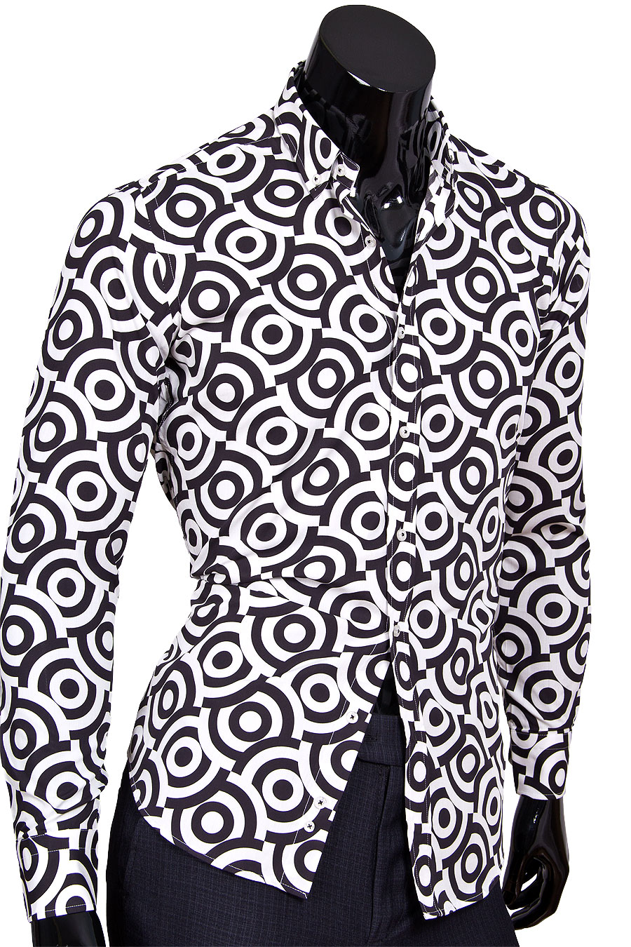 Рубашка Marcel Massimo приталенная цвет черно белый в геометрических фигурах купить в Москве недорого