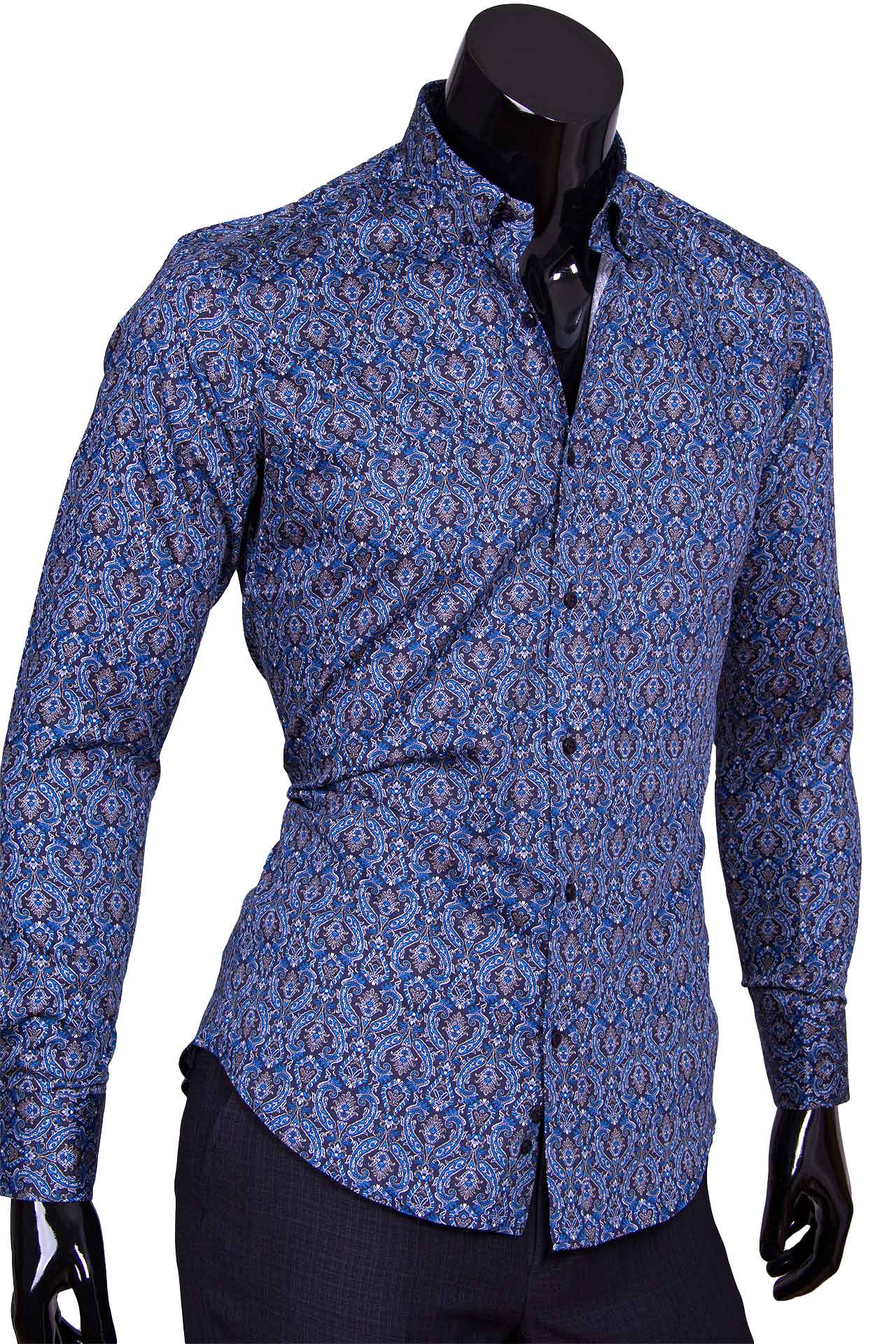 Мужская рубашка Marcel Massimo приталенная цвет темно синий в восточных огурцах купить в Москве недорого