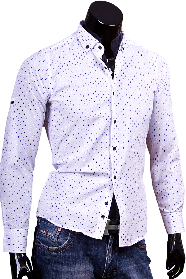 Рубашка Alfredo приталенная цвет белый в горошек купить в Москве недорого