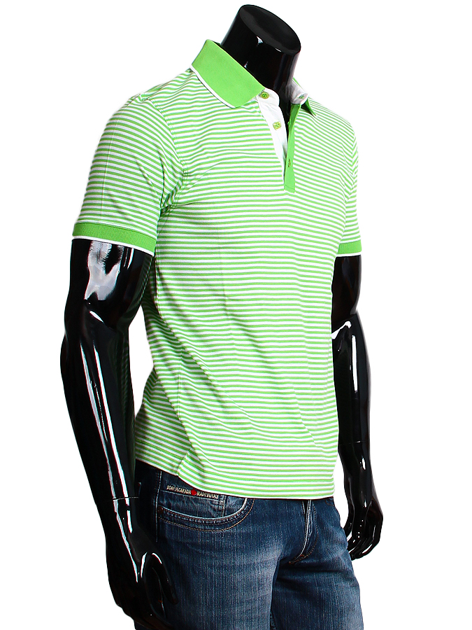 Рубашка поло Besle приталенная цвет зеленый в полоску купить в Москве недорого