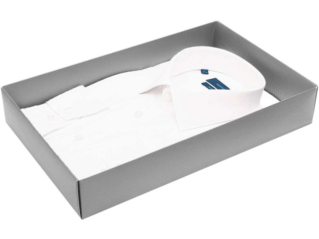 Мужская рубашка Venturo приталенная цвет белый однотонный купить в Москве недорого