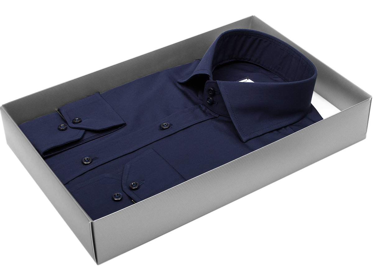 Мужская рубашка Louis Fabel приталенный цвет темно синий однотонный купить в Москве недорого