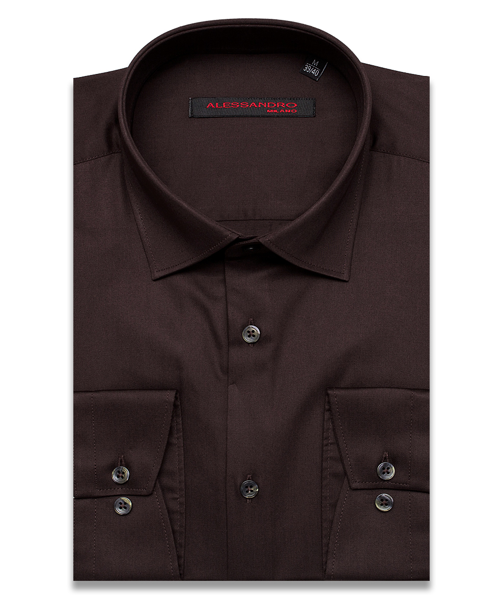 Коричневая приталенная мужская рубашка Alessandro Milano Limited Edition 2075-13 с длинными рукавами