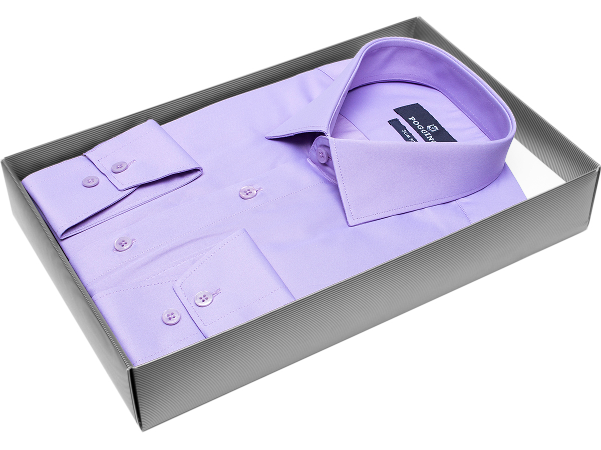 Сиреневая приталенная мужская рубашка Poggino 7011-69 с длинными рукавами купить в Москве недорого