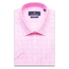 Розовая приталенная рубашка в клетку с коротким рукавом-3
