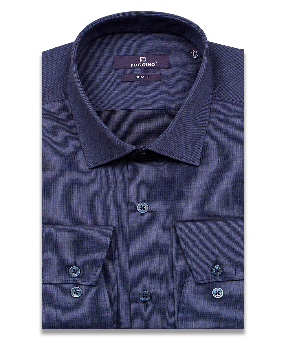 Cиняя приталенная мужская рубашка Poggino 7015-47 с длинными рукавами
