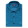 Синяя вельветовая приталенная рубашка с длинными рукавами-3