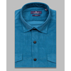 Синяя вельветовая приталенная рубашка с длинными рукавами-4