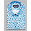 Приталенная рубашка бирюзового цвета в цветочек с коротким рукавом-4