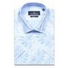Голубая приталенная рубашка в листьях с коротким рукавом-3