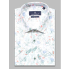 Белая приталенная рубашка в цветах с коротким рукавом-4