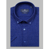 Синяя приталенная рубашка в отрезках с короткими рукавами-4