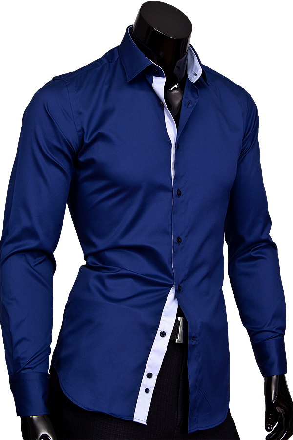 Синяя приталенная мужская рубашка