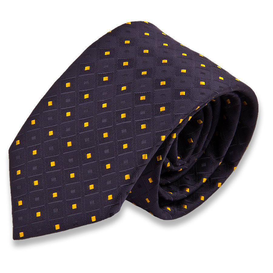 Черный мужской галстук в желтых ромбах
