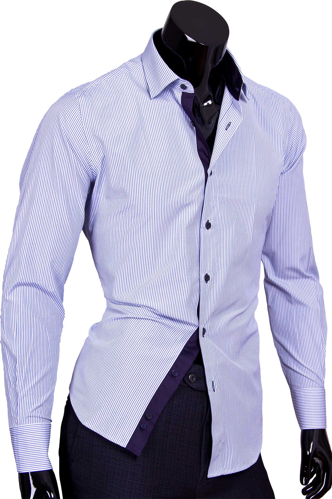 Рубашка приталенная белого цвета в полоску с длинным рукавом купить в Москве