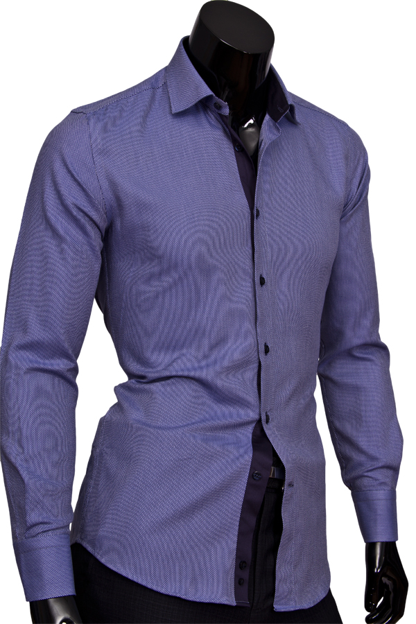 Мужская рубашка приталенная синего цвета