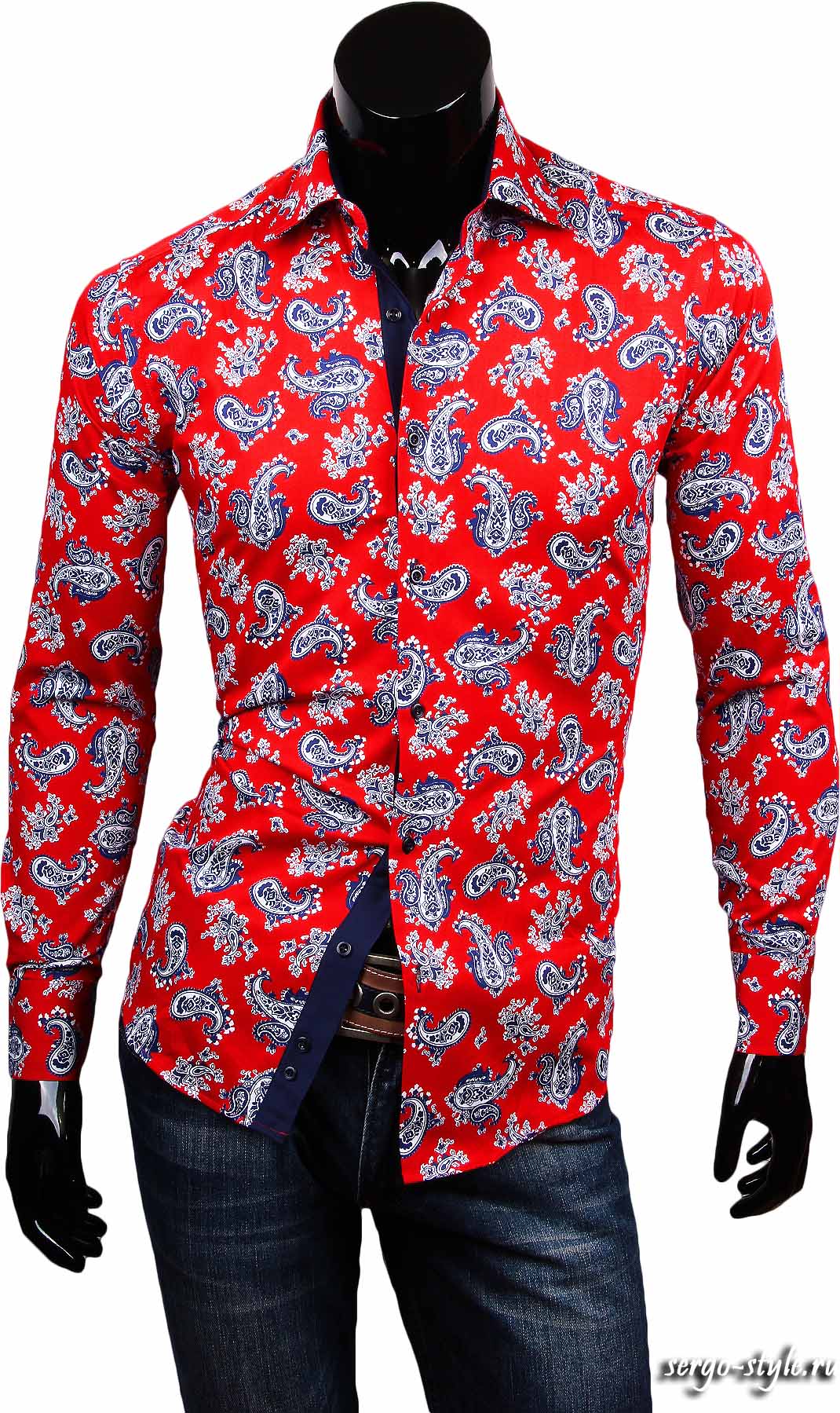 Рубашка Paolo Bertolucci приталенная цвет красный в восточных огурцах купить в Москве недорого