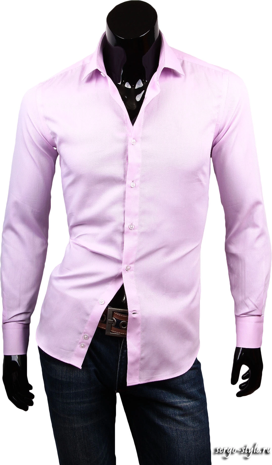 Стильная розовая приталенная мужская рубашка с длинным рукавом