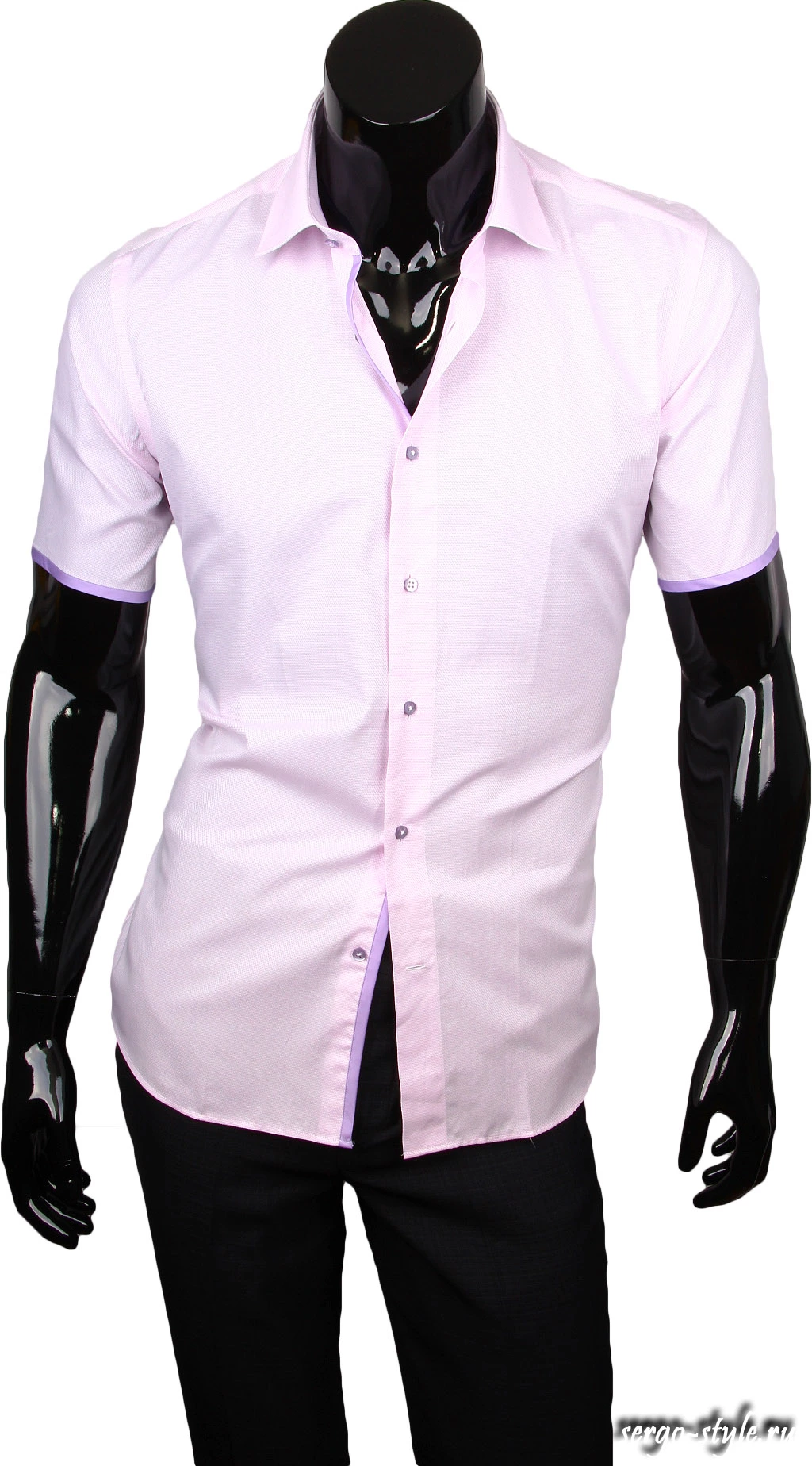 Розовая приталенная мужская рубашка с коротким рукавом