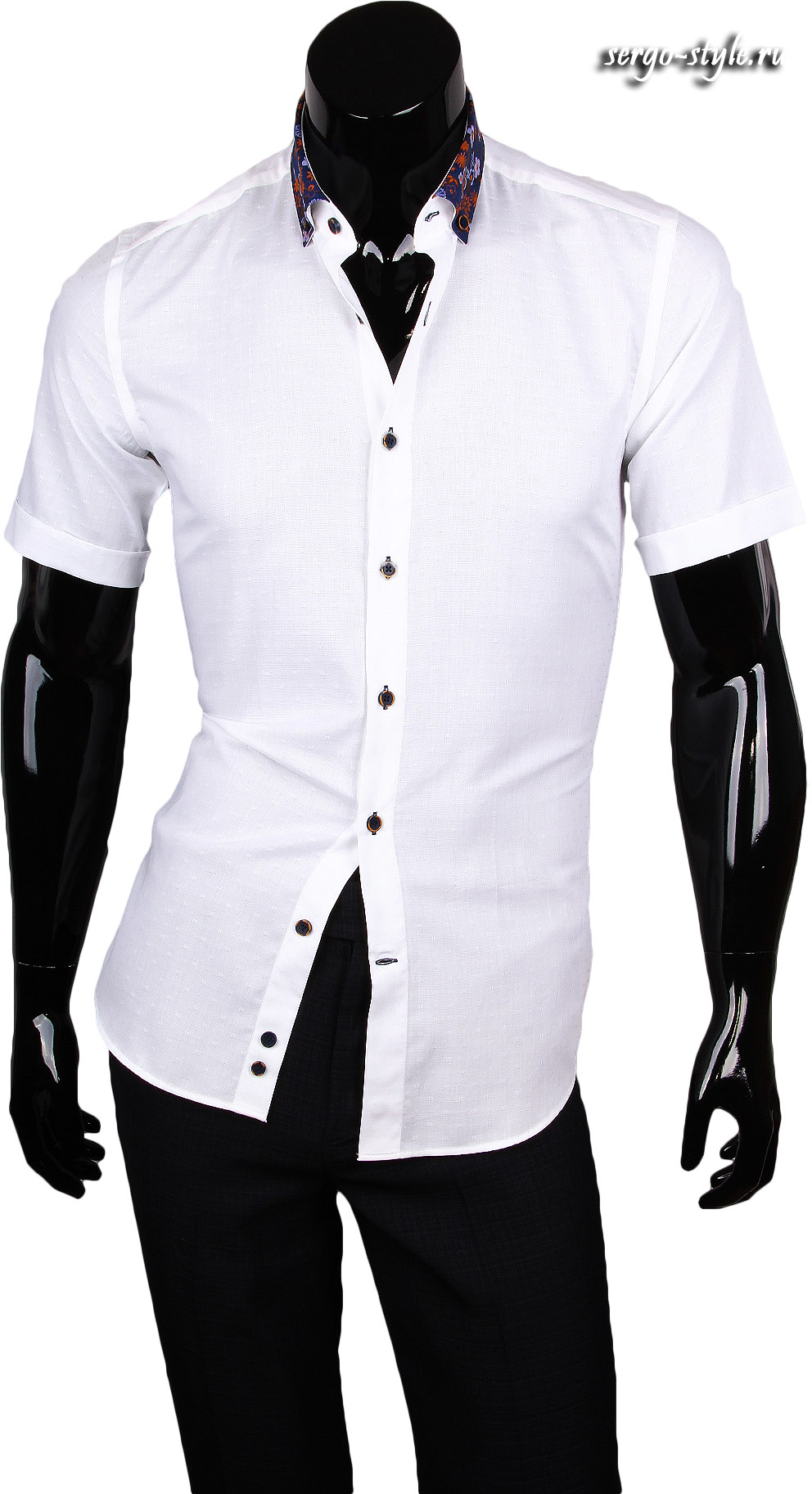 Модная белая приталенная мужская рубашка с коротким рукавом