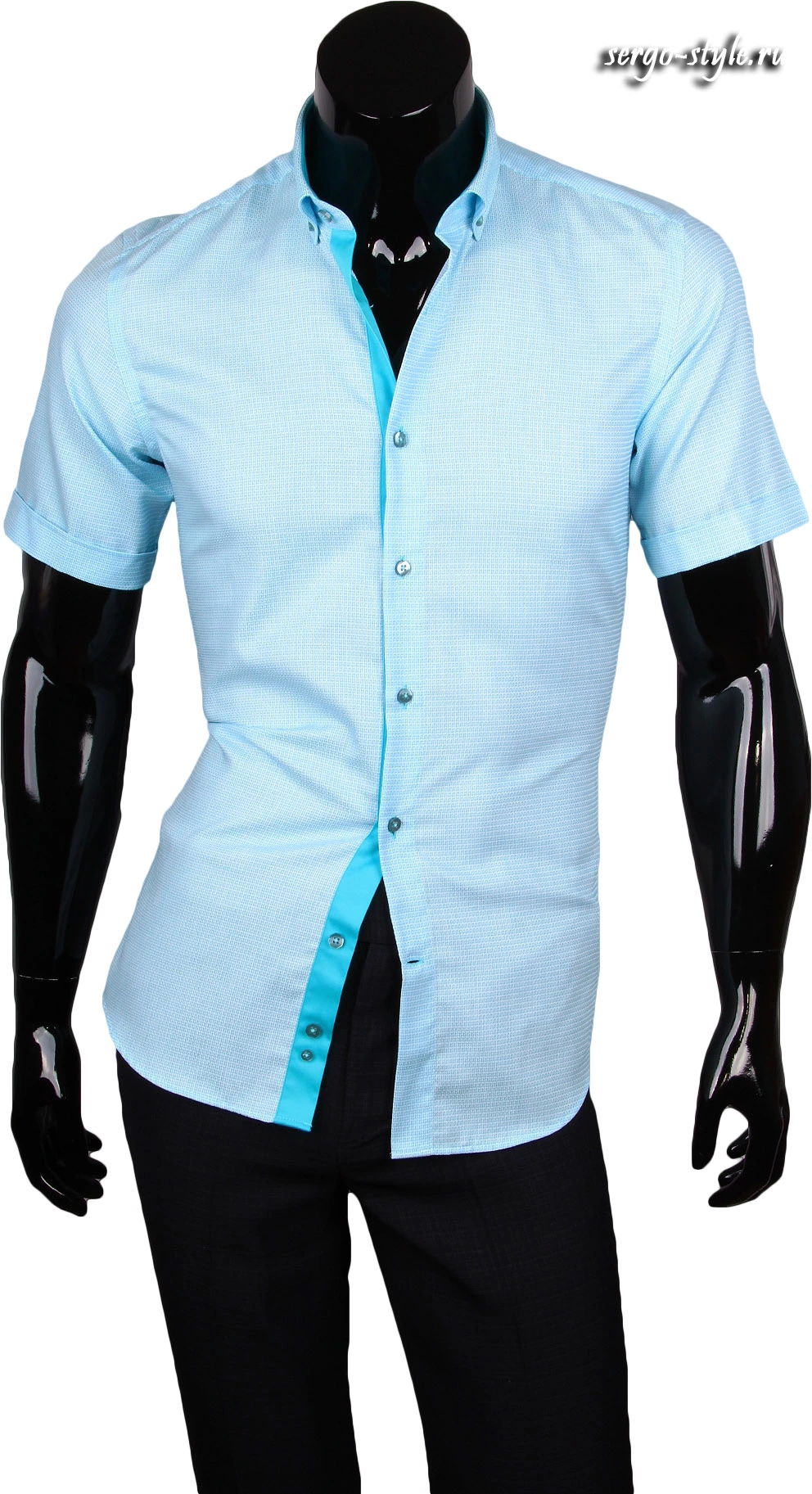 Стильная мужская рубашка бирюзового цвета с коротким рукавом