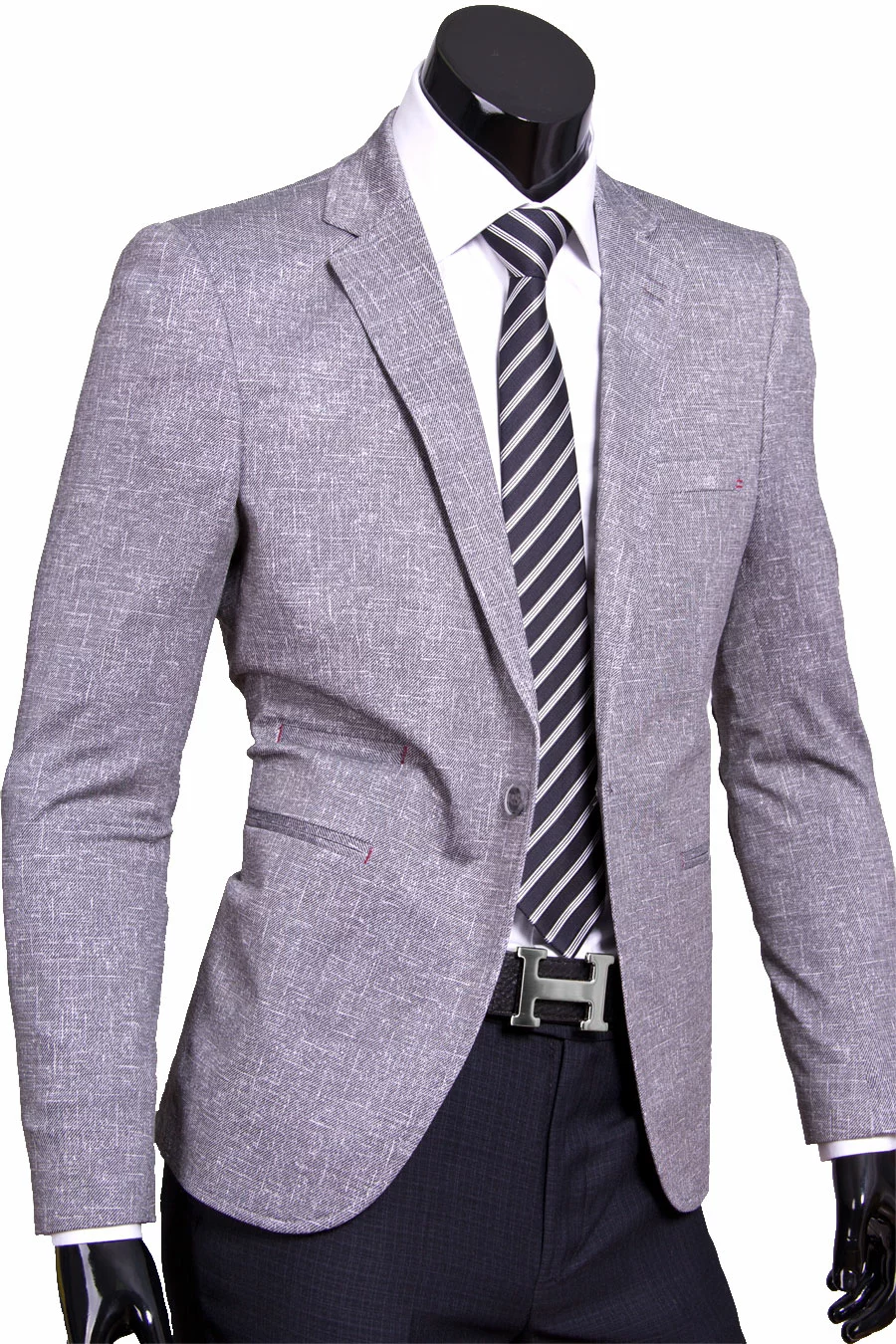 Модный серый приталенный мужской пиджак