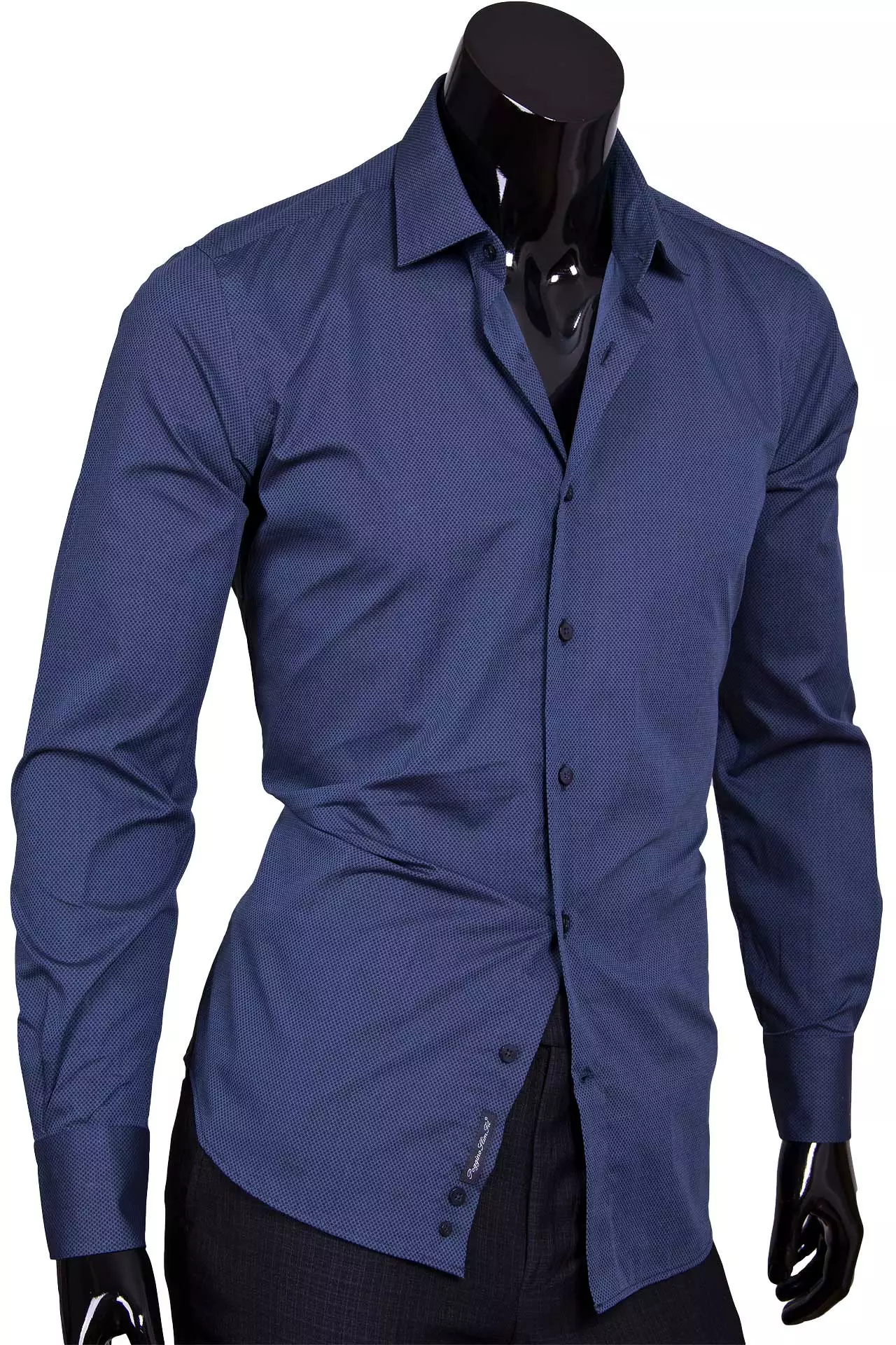 Рубашка приталенная темно синего цвета в горошек