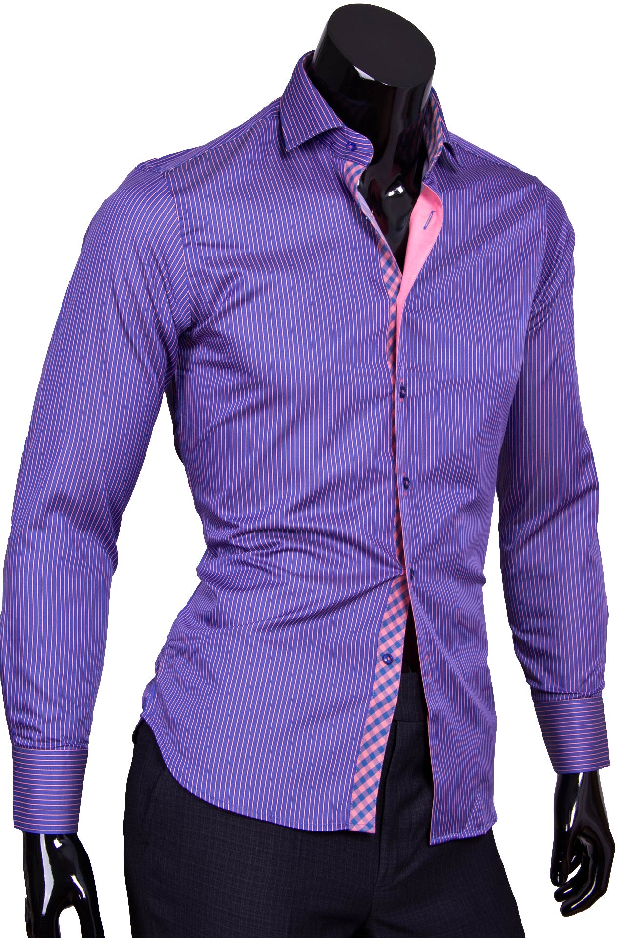Рубашка приталенная фиолетового цвета в полоску