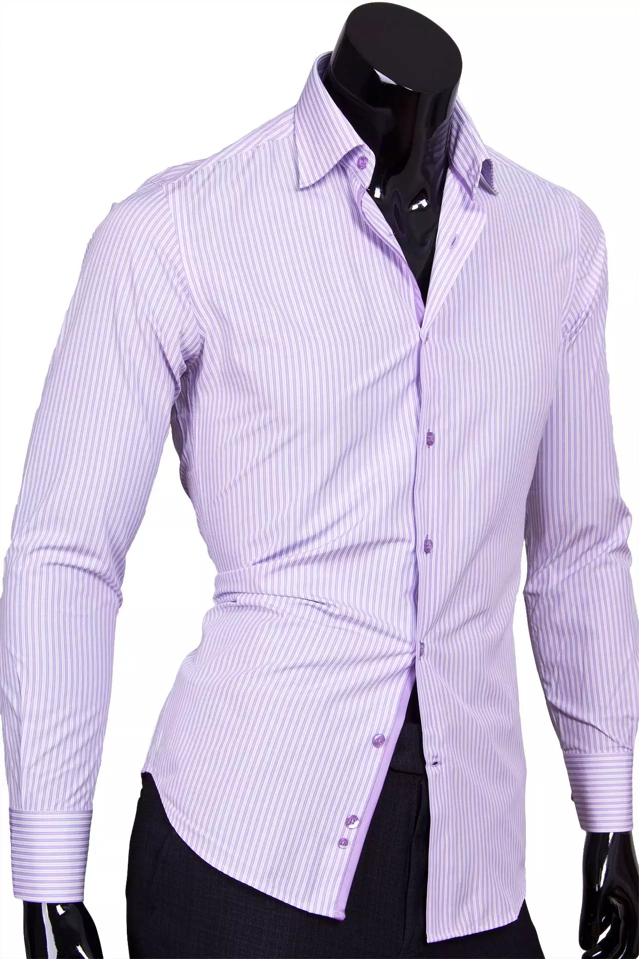 Белая приталенная мужская рубашка в полоску