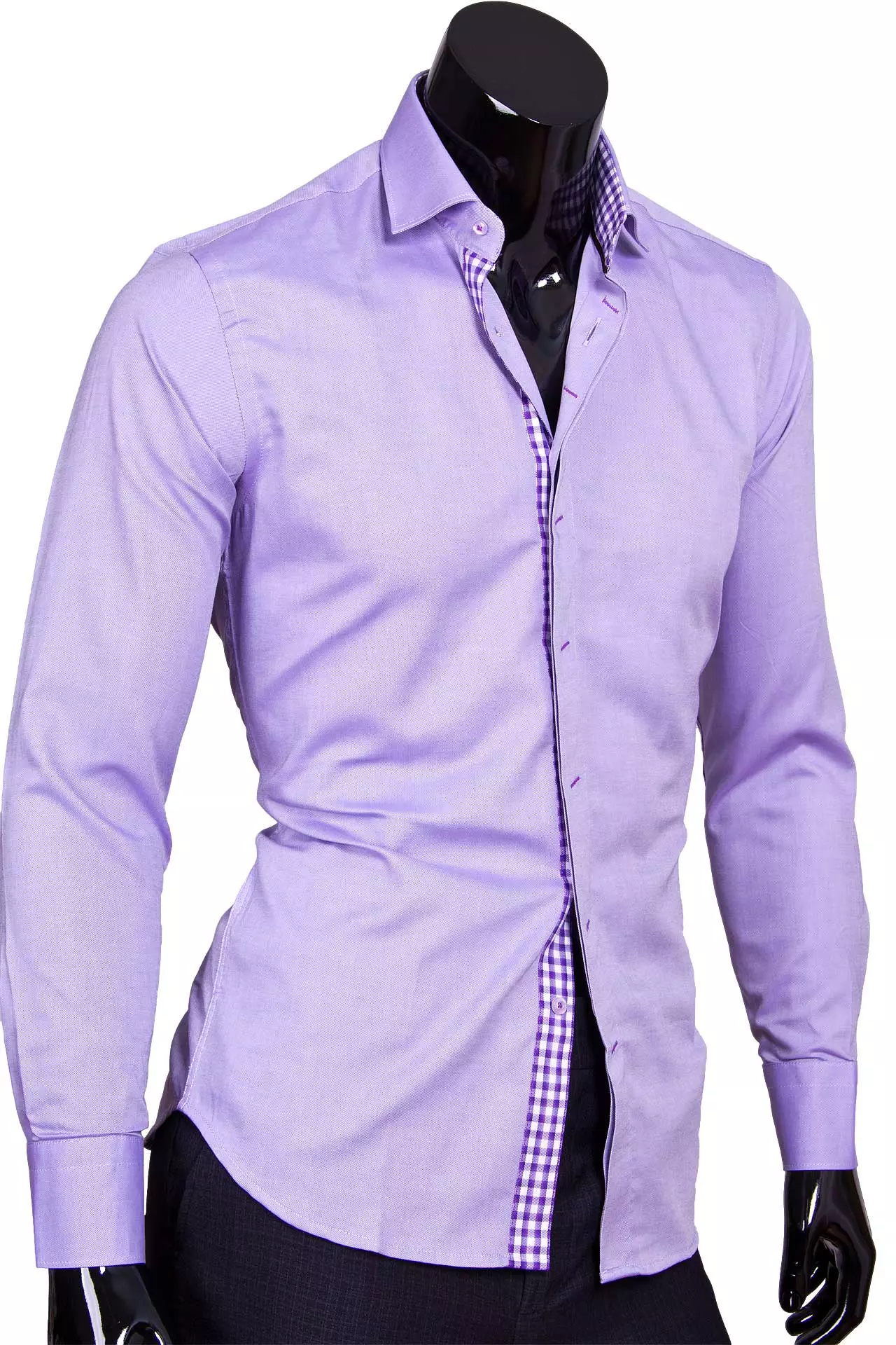 Сиреневая приталенная мужская рубашка с длинным рукавом