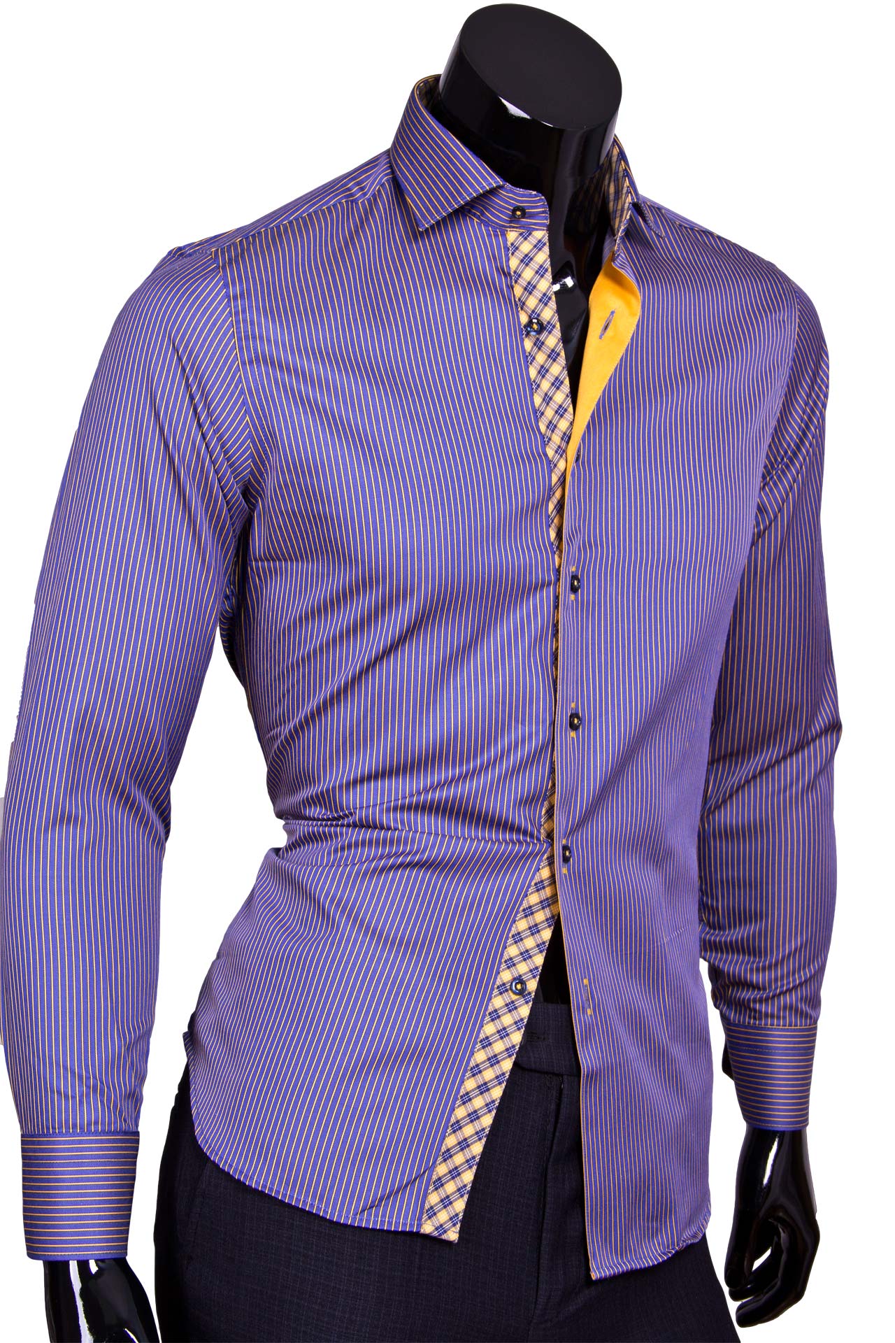 Фиолетовая мужская рубашка в полоску с длинным рукавом 