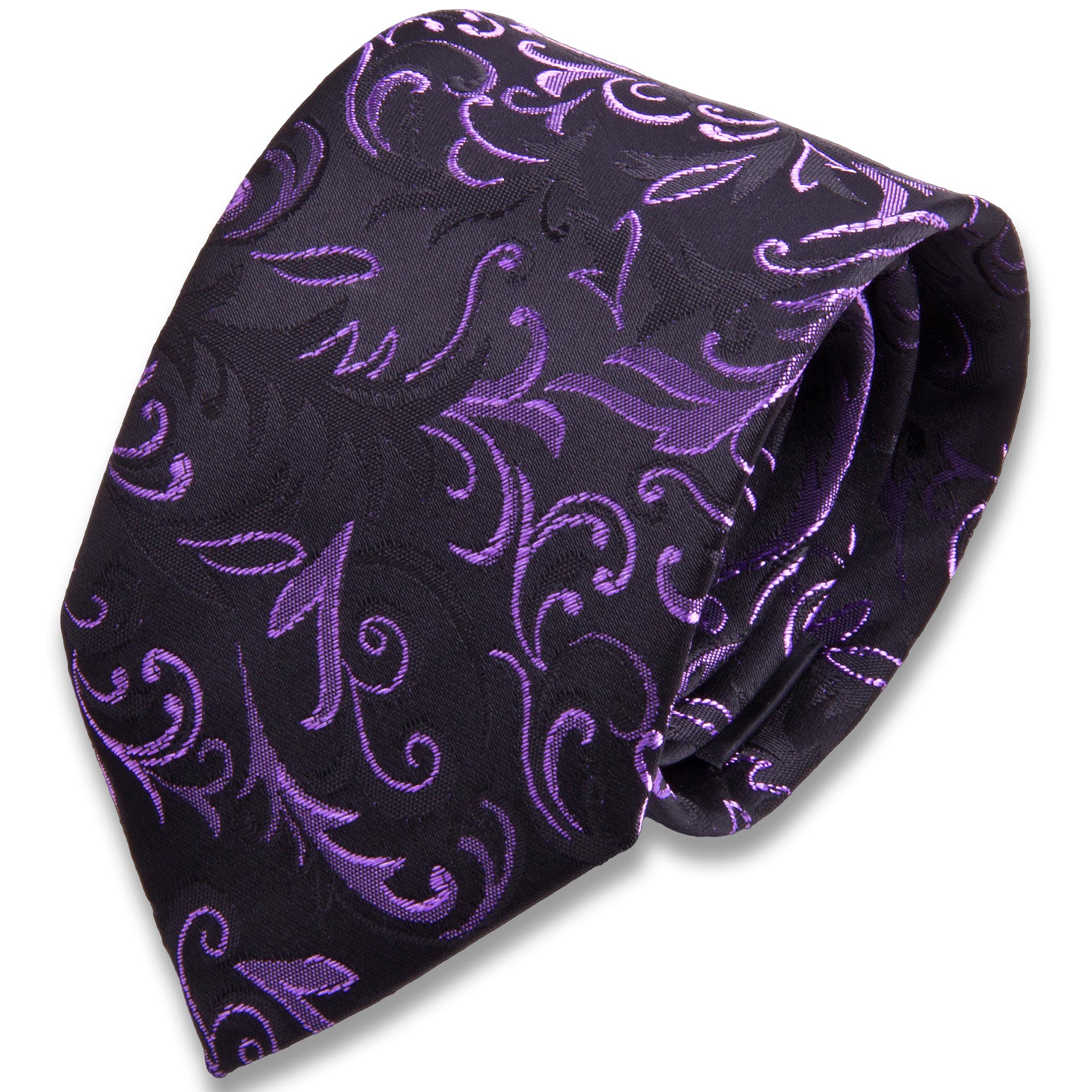 Черный мужской галстук в сиреневых цветах