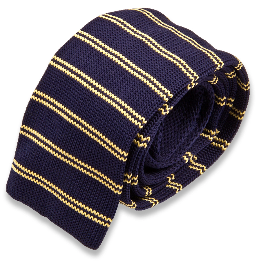 Темно синий мужской галстук в желтых полосках