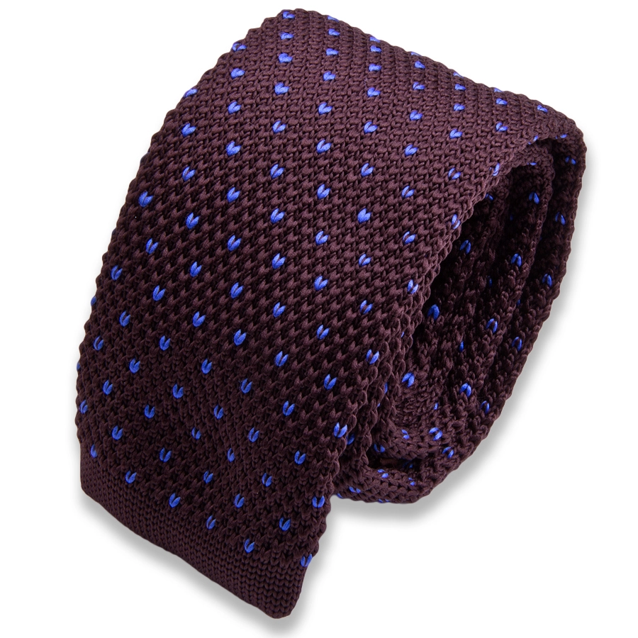 Коричневый вязаный мужской галстук в горошек