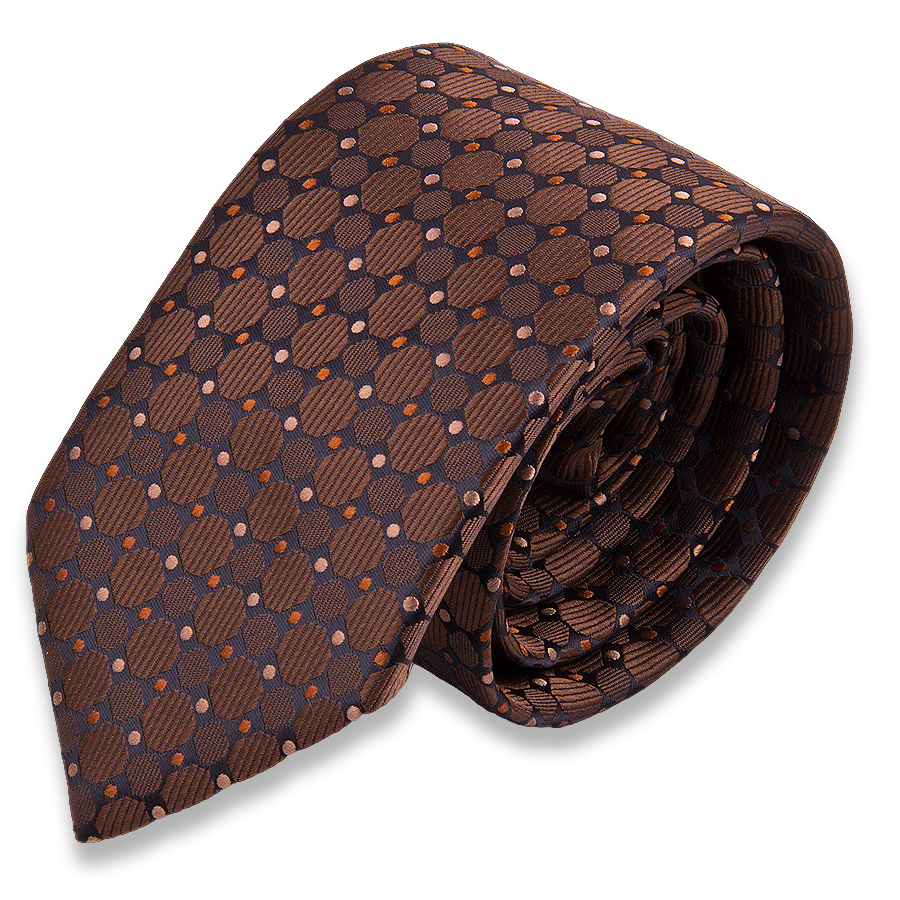 Коричневый мужской галстук в горошек