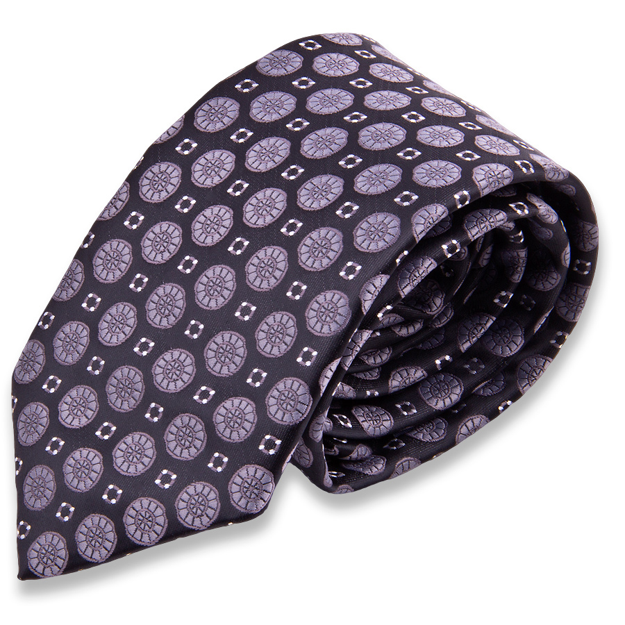 Черный мужской галстук в серый горошек