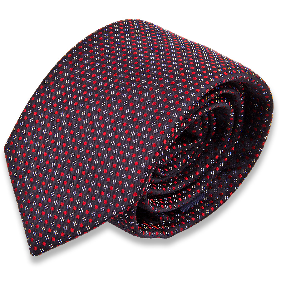 Черный мужской галстук в красный горошек