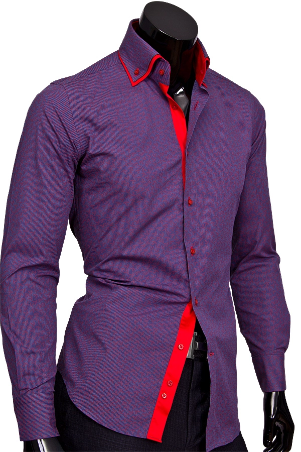 Фиолетовая приталенная мужская рубашка