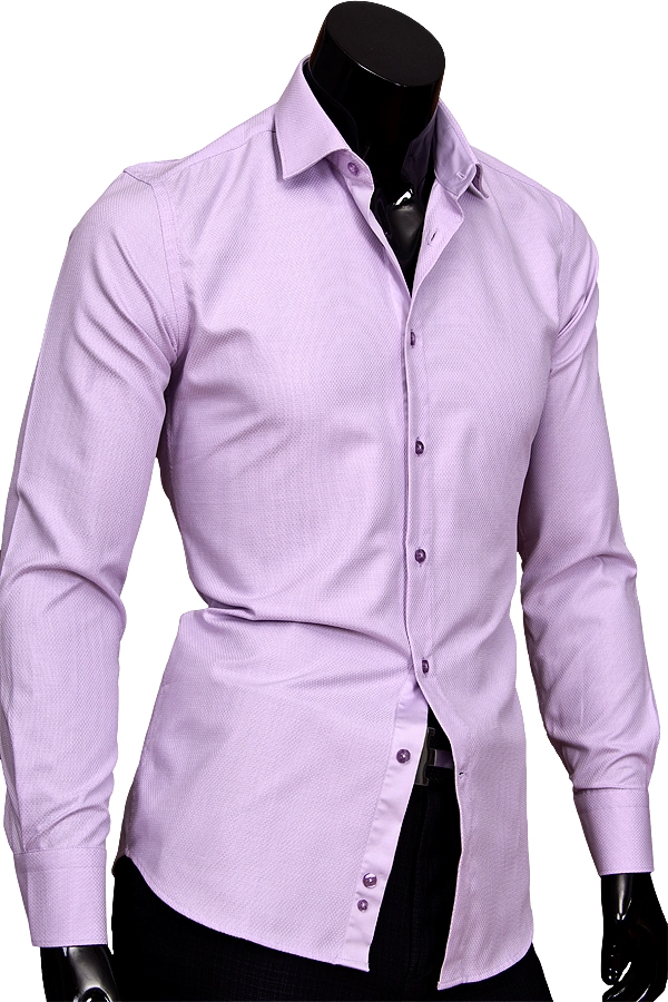 Сиреневая приталенная мужская рубашка