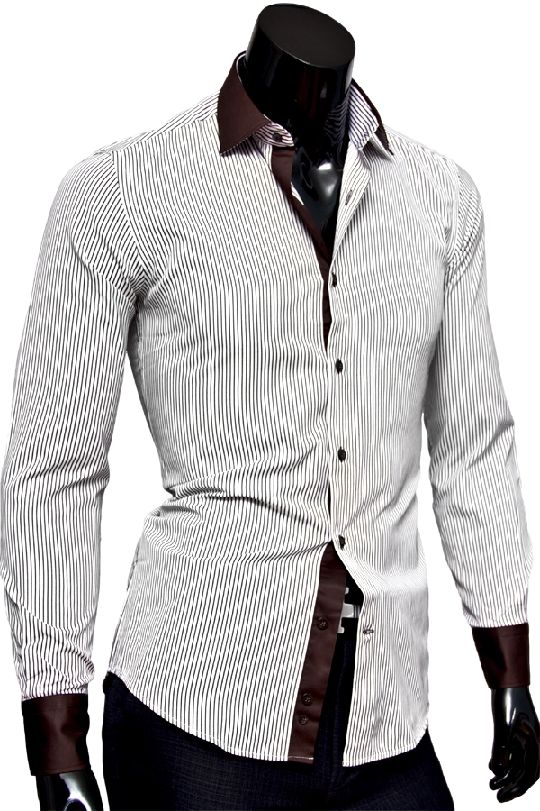 Белая мужская рубашка в полоску с комбинированным воротником
