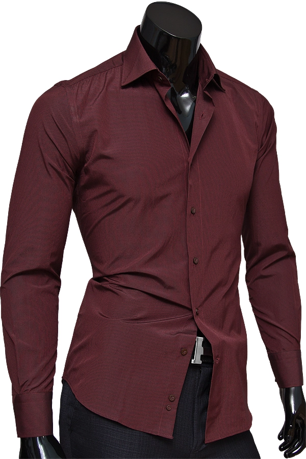 Бордовая мужская рубашка с длинным рукавом
