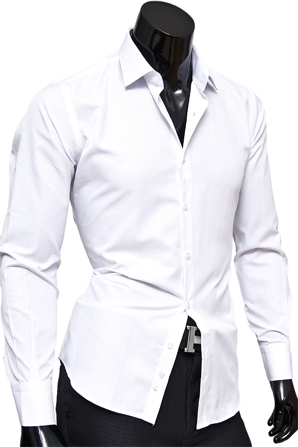 Белая приталенная мужская сорочка с длинным рукавом