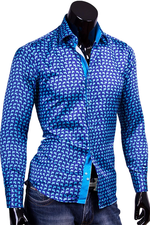 Приталенная мужская рубашка с необычной расцветкой фото