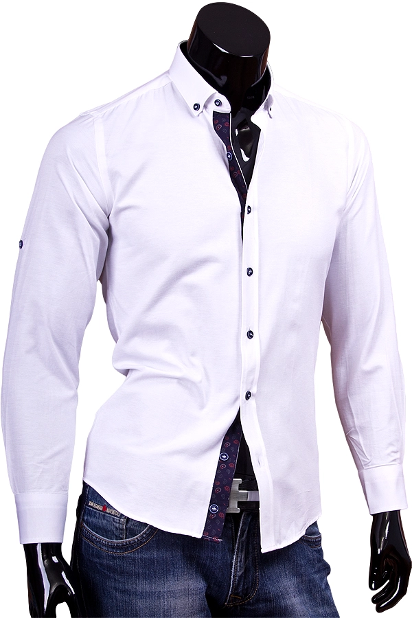 Белая приталенная сорочка с воротником баттен-даун фото