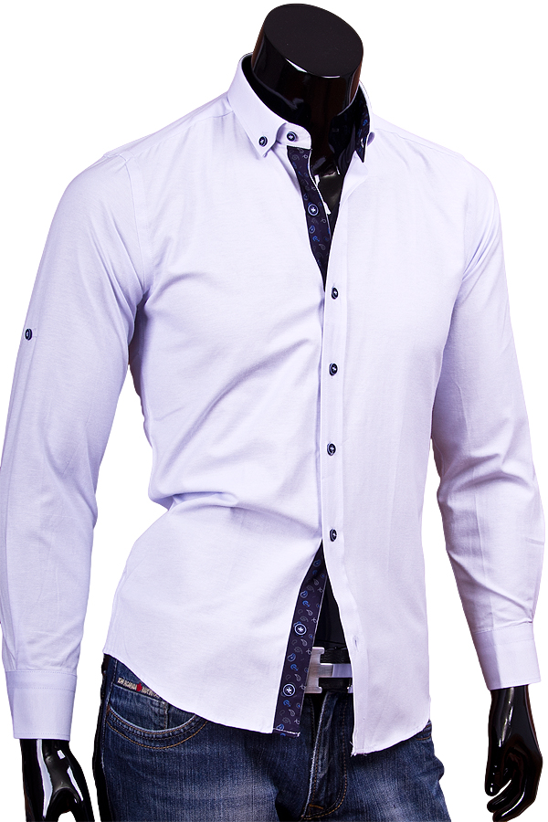 Лавандовая приталенная рубашка с воротником баттен-даун фото