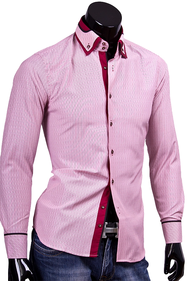 Розовая приталенная рубашка с двойным воротником баттен-даун фото
